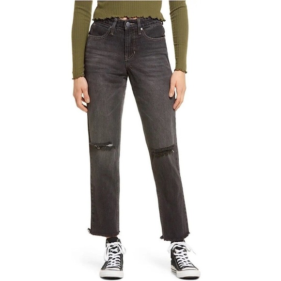 BP Nordstrom Ankle Mom Jeans Size 29 Black Ripped High Waist Frayed Hem Size 29 - Picture 7 of 8